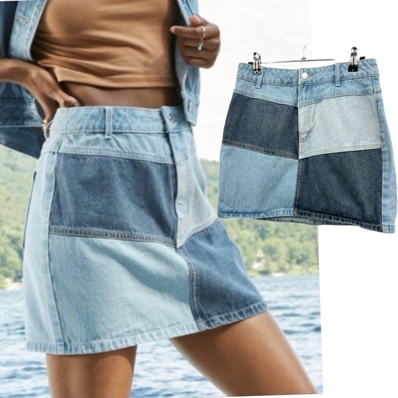 wild fable Dresses & Skirts - Wild Fable Patchwork Denim Jean Skirt Size 4